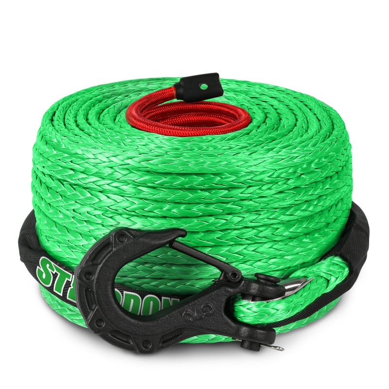 STEGODON Synthetic Winch Rope, 3/8" x100ft 23809LBS Dyneema Winch Rope 3/8 Heavy Duty Winch Cable with Protective Sleeve Forged Winch Hook for 4WD Off Road Vehicle Truck SUV (Green) - Image 1